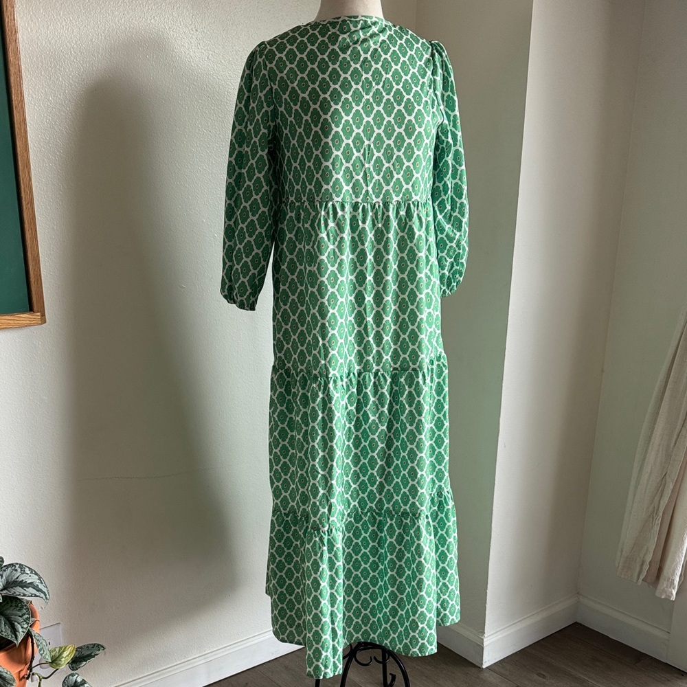 Chic Green Geometric Long Sleeve Dress